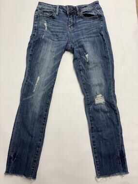 Clingers Women’s Distressed Skinny Jeans Size 5 Blue Raw Hem Stretch Denim